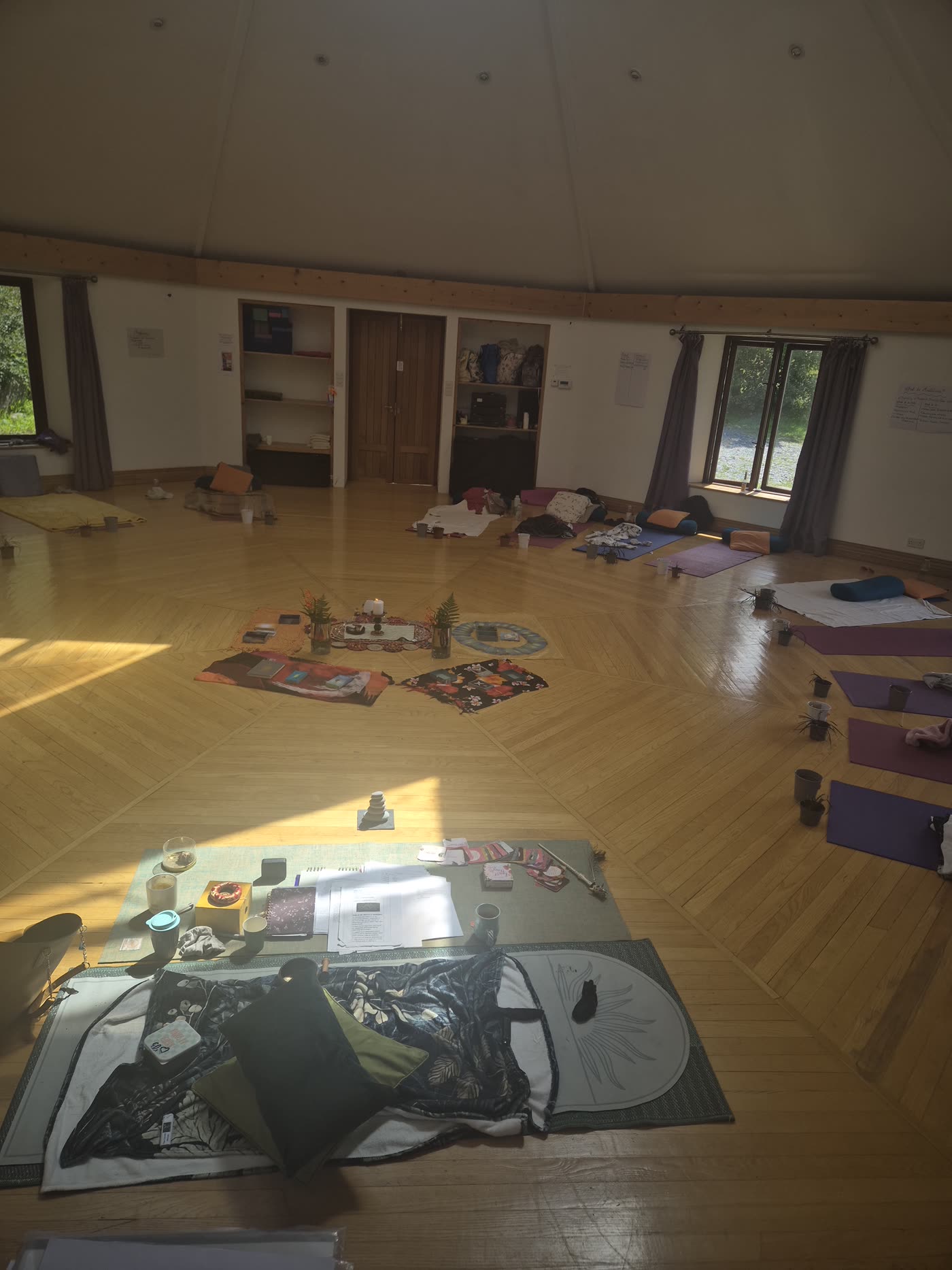 Retreat room set up with altar, candles and cushions
