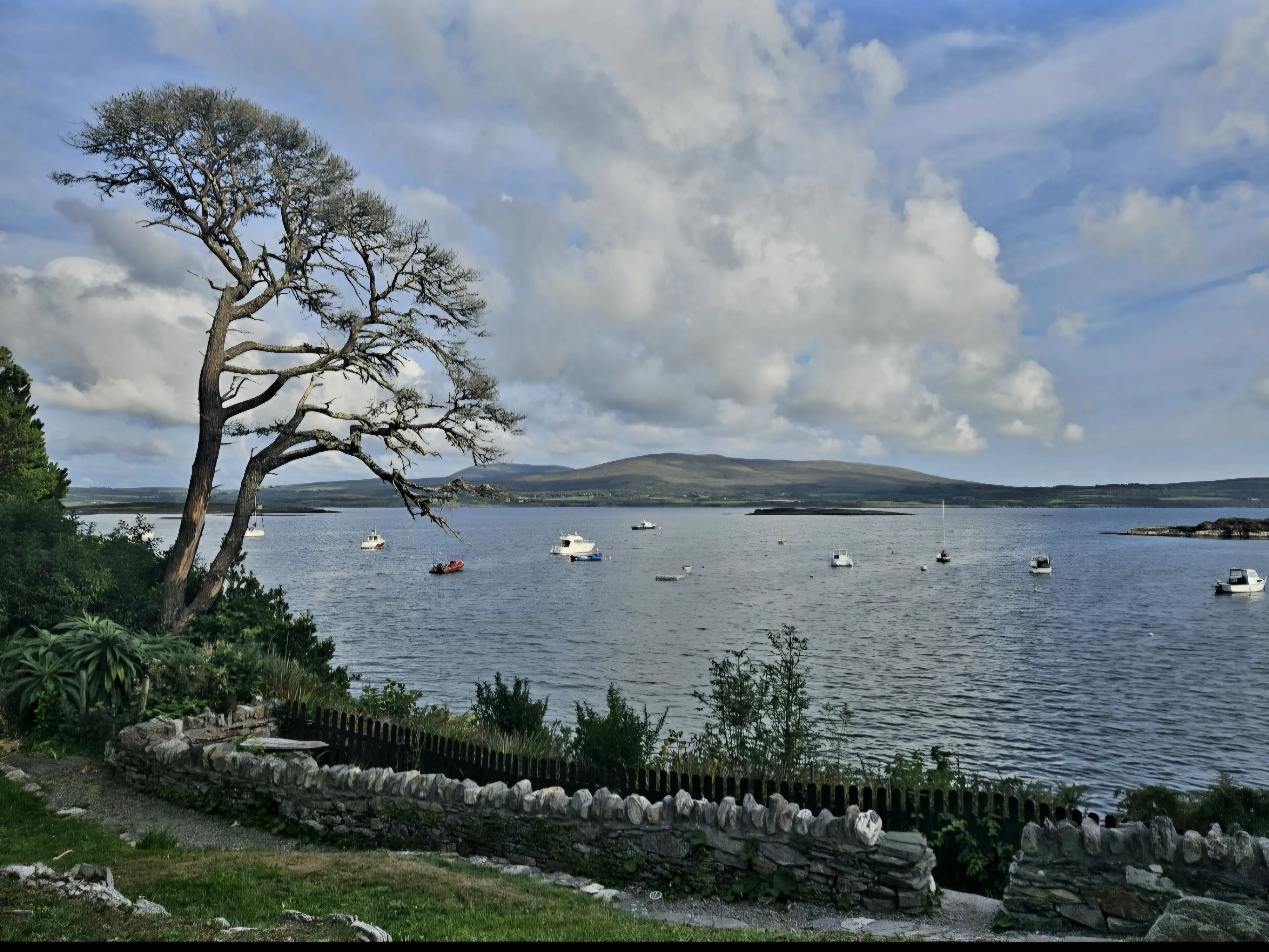 View over the water and hills from the retreat centre